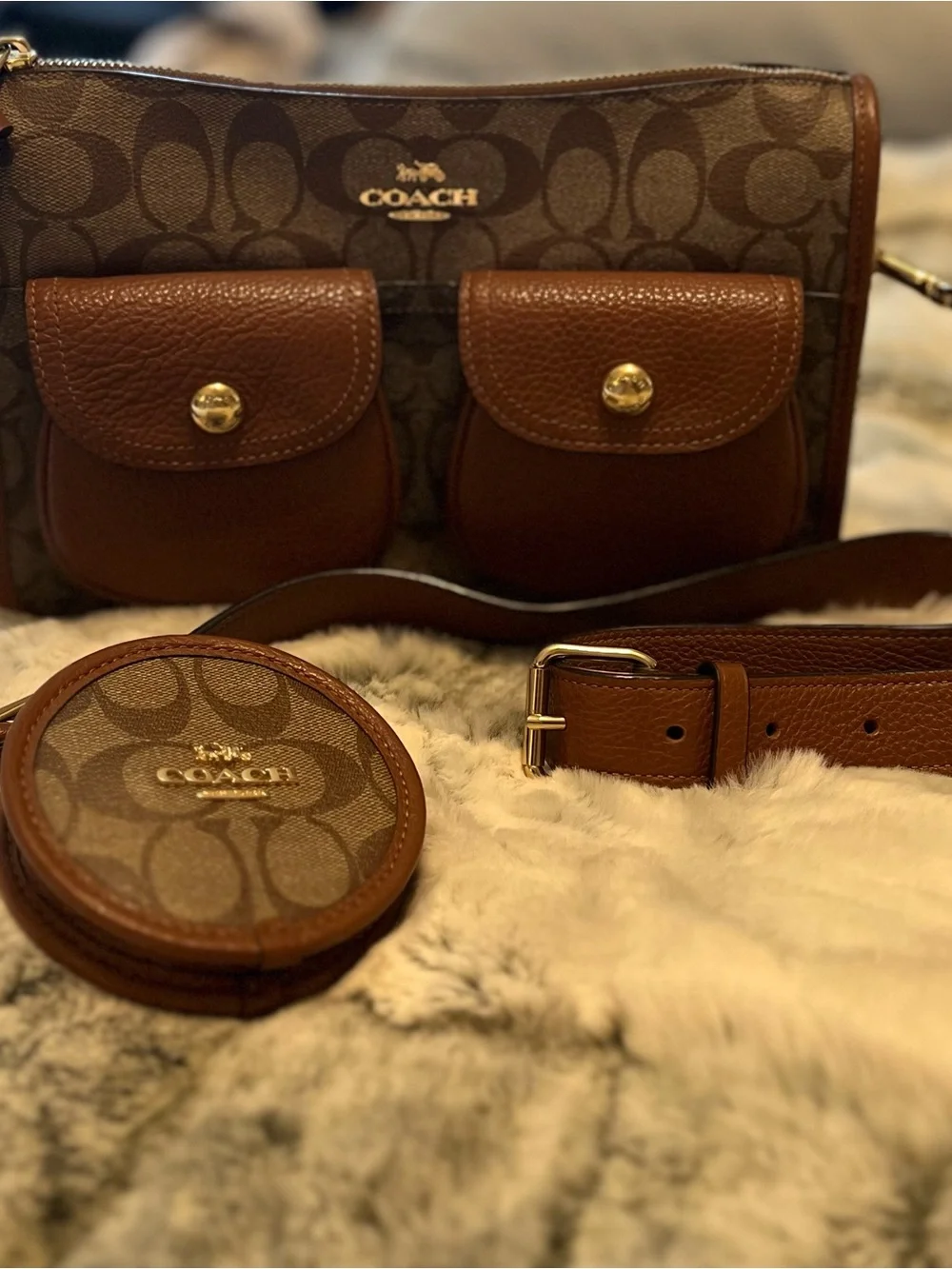Coach Brown Signature Canvas & Leather Crossbody with Coin Pouch